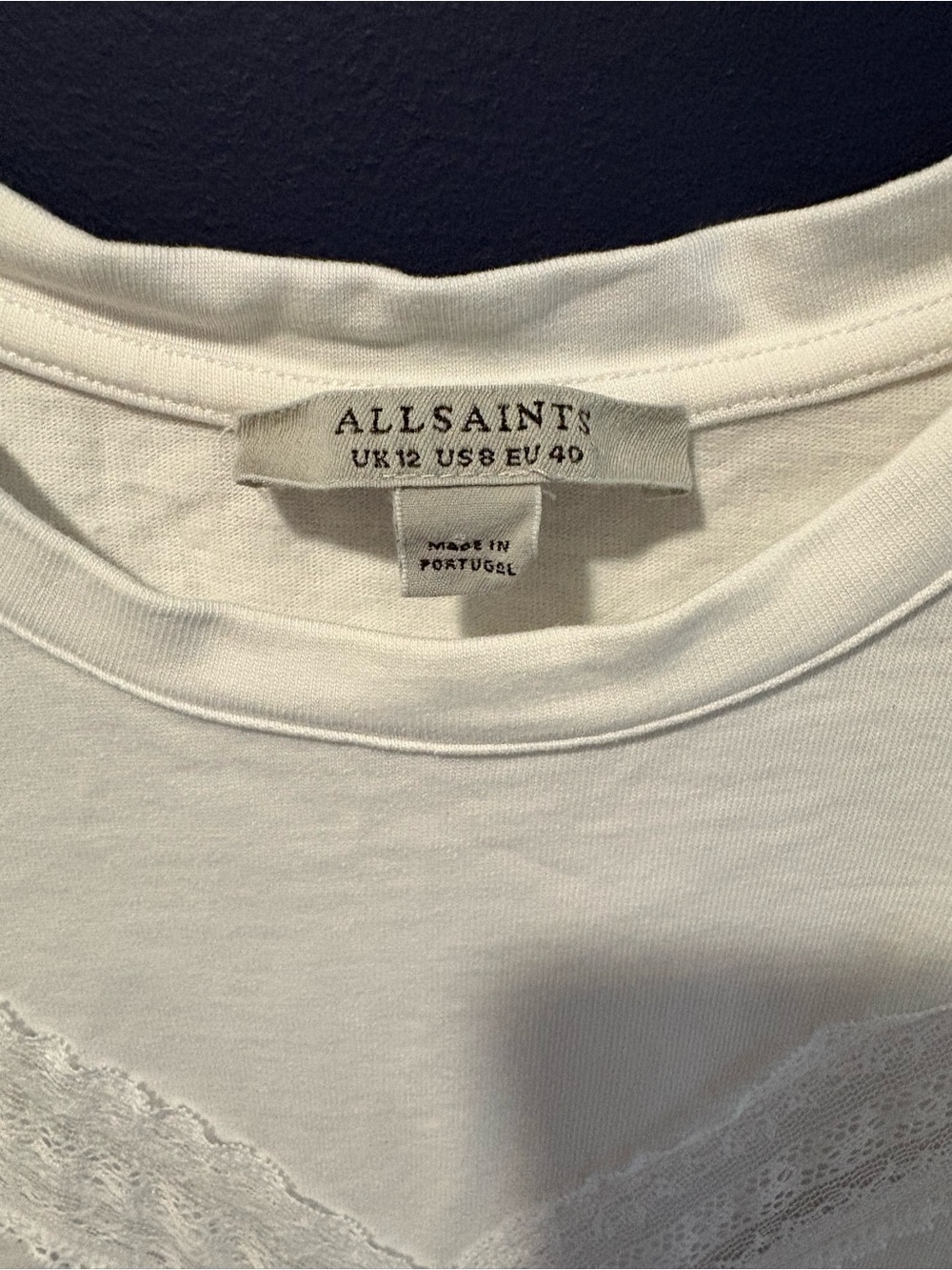 All Saints White Lace-Trim Short Sleeve Boxy Tee US 8 / UK 12 - Picture 4 of 6